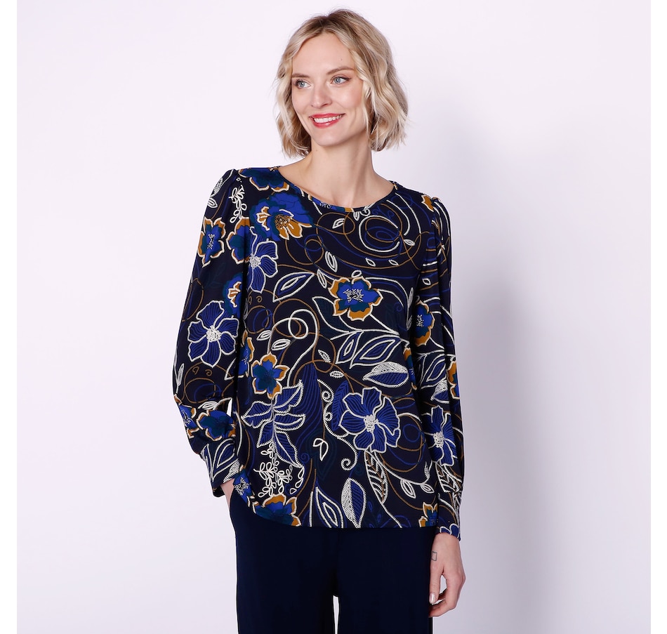 Clothing & Shoes - Tops - Shirts & Blouses - Kim & Co. Foil Printed Blouson  Sleeve Top - Online Shopping for Canadians