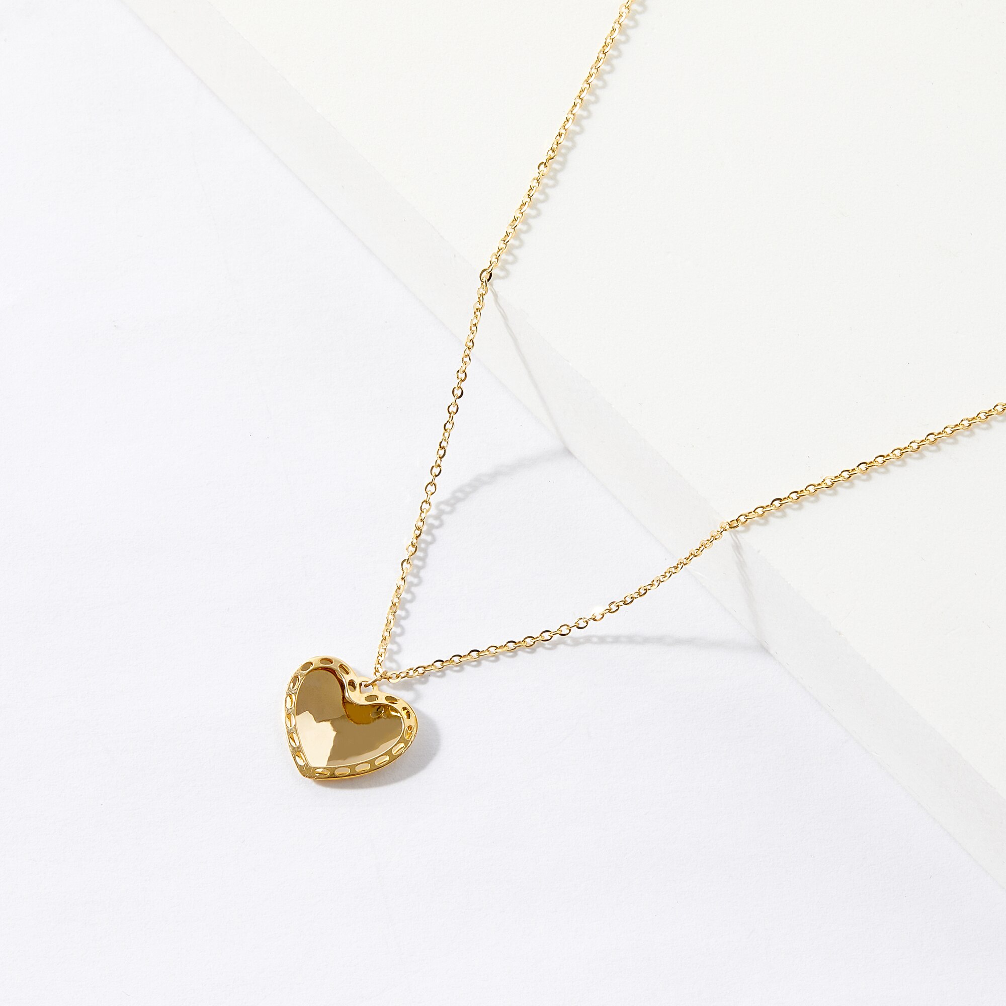TruGold 10K Yellow Gold Diamond Cut Heart Necklace