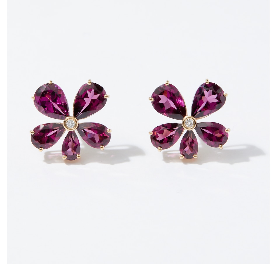 Image 238933.jpg, Product 238-933 / Price $1,119.99, Graziela Gems 14K Yellow Gold Rhodolite and Diamond Flower Stud Earrings from Graziela Gems on TSC.ca's Jewellery department