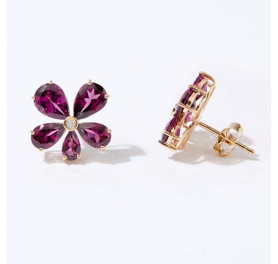 Image 238933_ALTMORE1.jpg, Product 238-933 / Price $1,119.99, Graziela Gems 14K Yellow Gold Rhodolite and Diamond Flower Stud Earrings from Graziela Gems on TSC.ca's Jewellery department