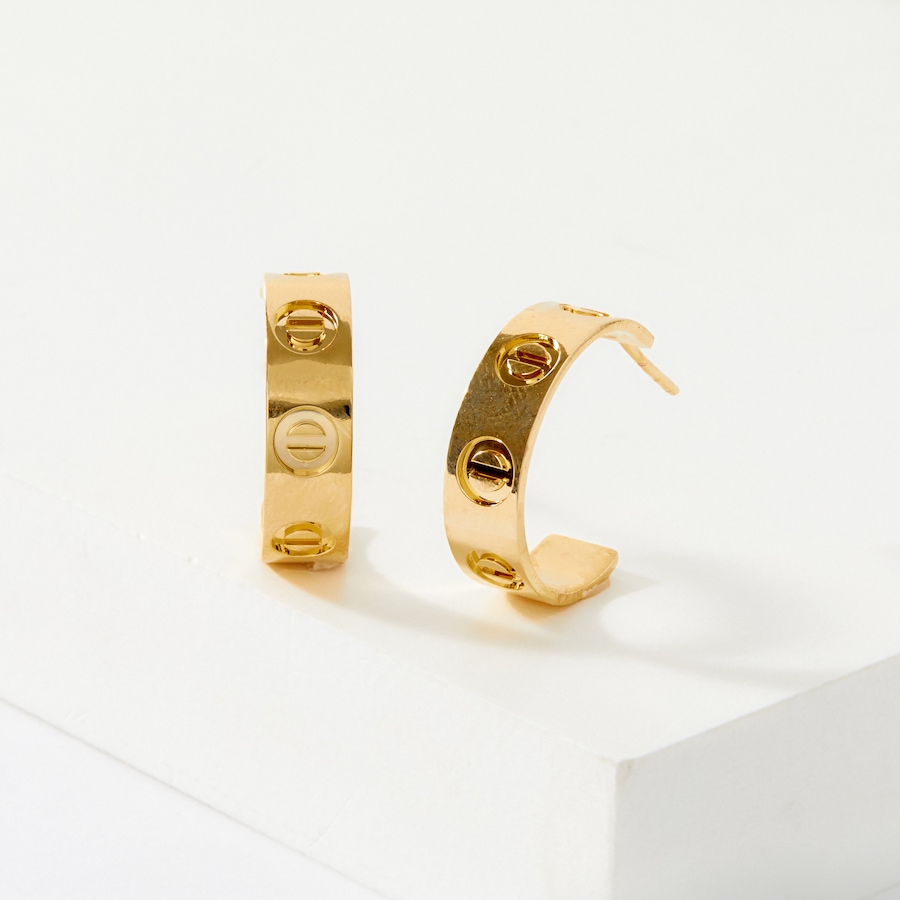 Image 239025.jpg, Product 239-025 / Price $99.99, Bronzoro Screw Motif Half Hoop Earrings from Bronzoro on TSC.ca's Jewellery department