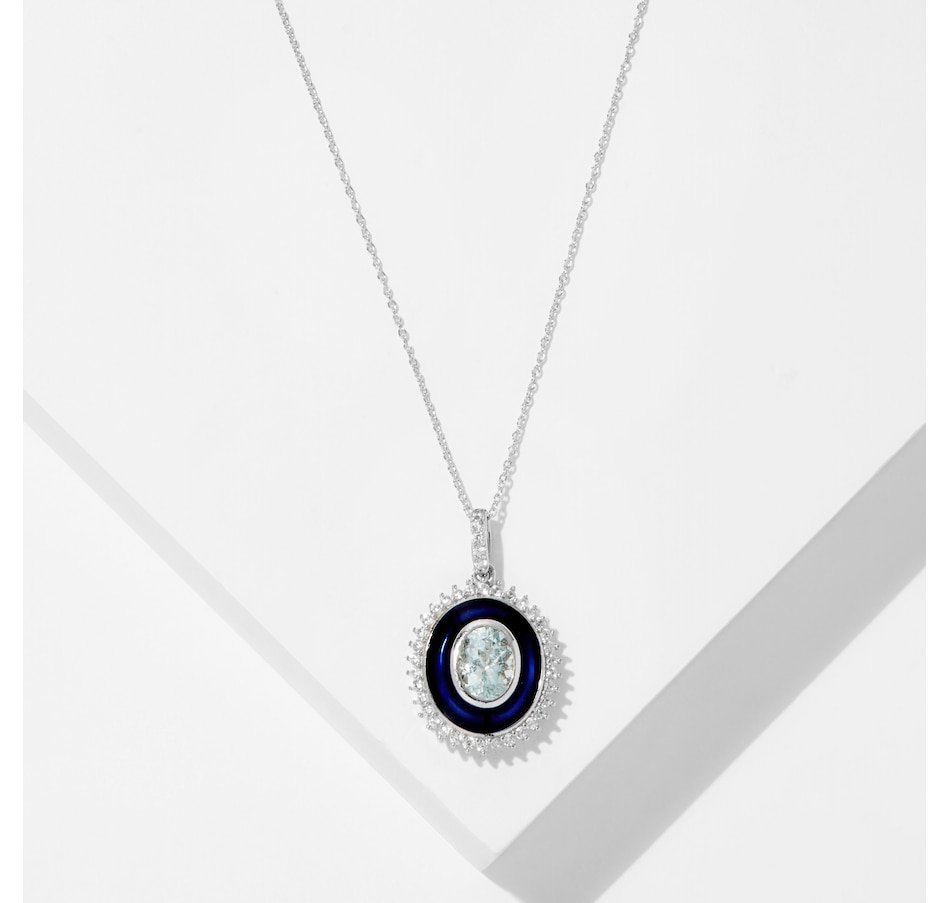 Image 239210_BLU.jpg, Product 239-210 / Price $149.99, Gem Reflections Sterling Silver Aquamarine & White Zircon With Enamel Pendant With Chain from Gem Reflections on TSC.ca's Jewellery department