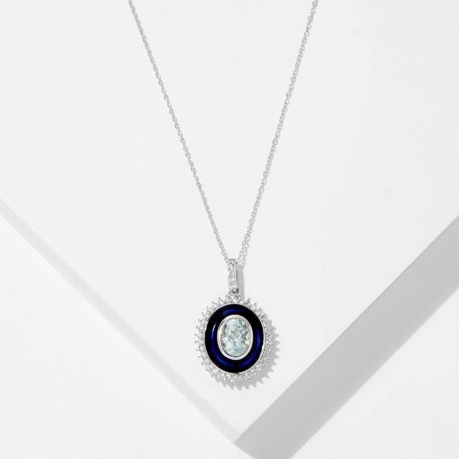 Image 239210_BLU.jpg, Product 239-210 / Price $79.33, Gem Reflections Sterling Silver Aquamarine & White Zircon With Enamel Pendant With Chain from Best of Gems on TSC.ca's Jewellery department