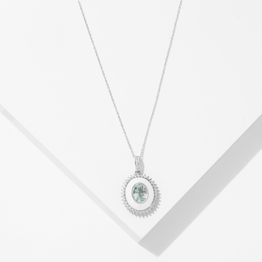 Image 239210_WHT.jpg, Product 239-210 / Price $79.33, Gem Reflections Sterling Silver Aquamarine & White Zircon With Enamel Pendant With Chain from Best of Gems on TSC.ca's Jewellery department