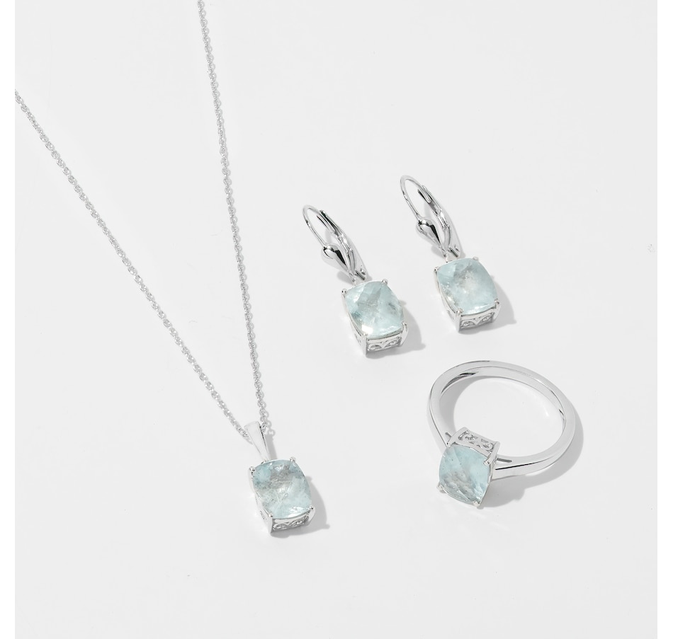 Image 239213.jpg, Product 239-213 / Price $119.88, Gem Reflections Sterling Silver 9.20 ctw Cushion Aquamarine Pendant, Earring And Ring Set from Best of Gems on TSC.ca's Jewellery department