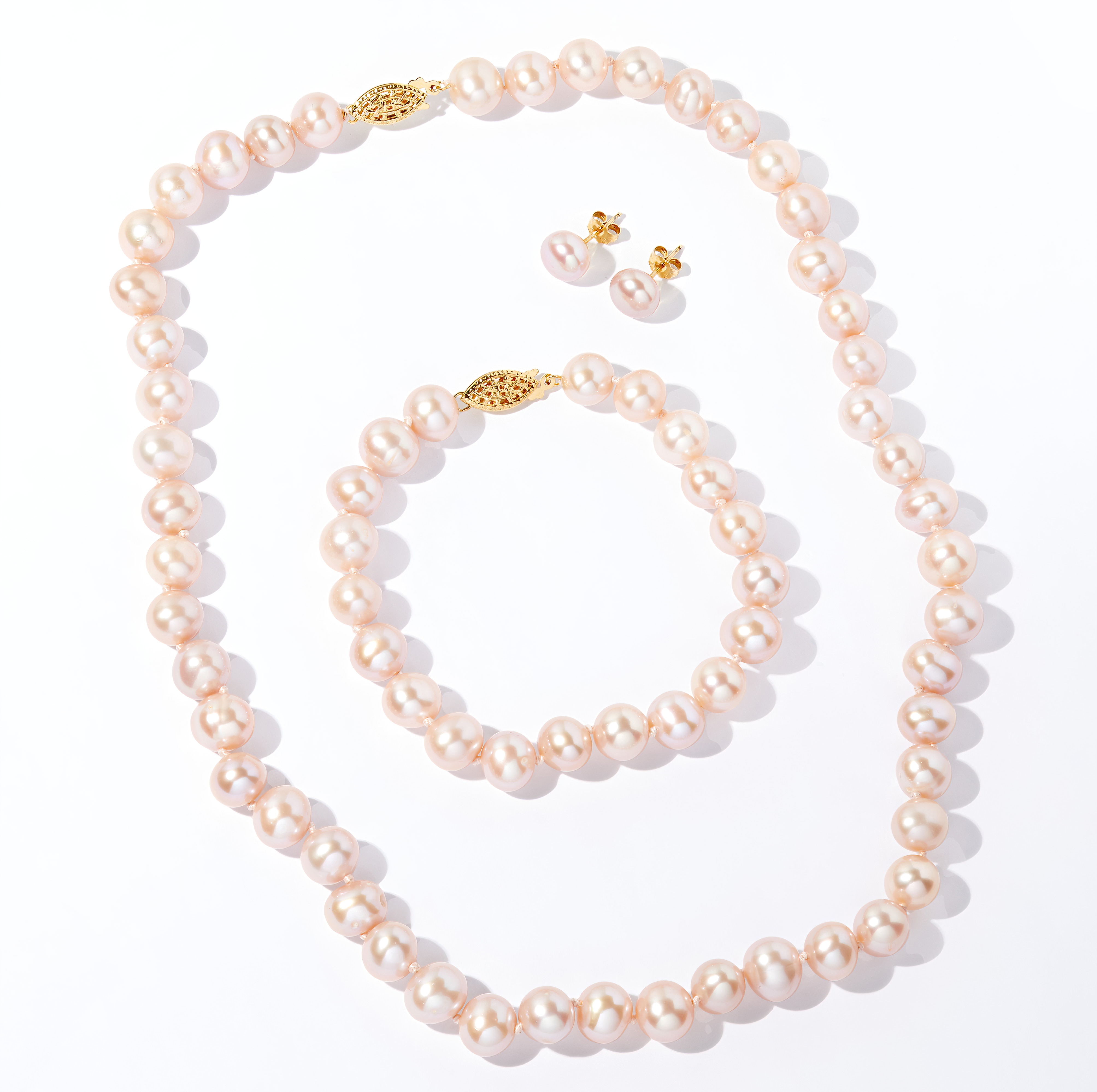 Roz Kwan Sterling Silver Plated Natural Pink Freshwater Pearl Necklace Earrings Set