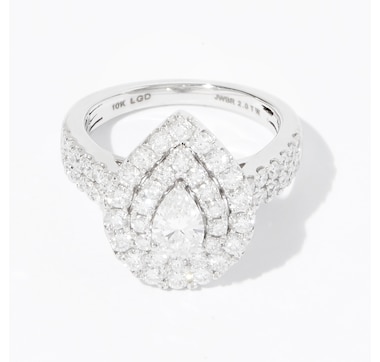 Evera Diamonds 10K White Gold 2.00ctw Pear Shape Double Halo Diamond Ring