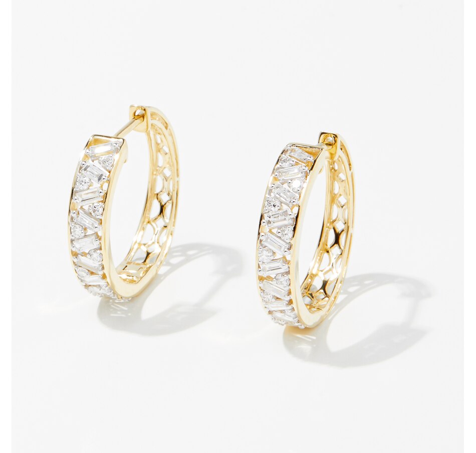 Image 239352_YGL.jpg, Product 239-352 / Price $1,499.99, Evera Diamonds 14K Gold 1.00 av. ctw Baguette and Round Diamond Hoop Earrings from Evera Diamonds on TSC.ca's Jewellery department