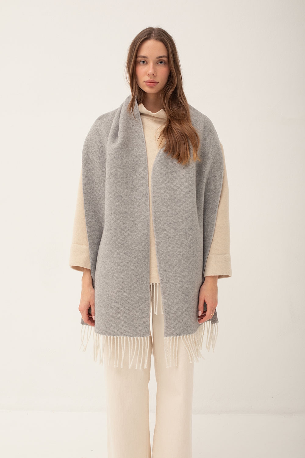 Mus & Bombon Cabel Scarf with Fringe Hem Detail - TSC.ca