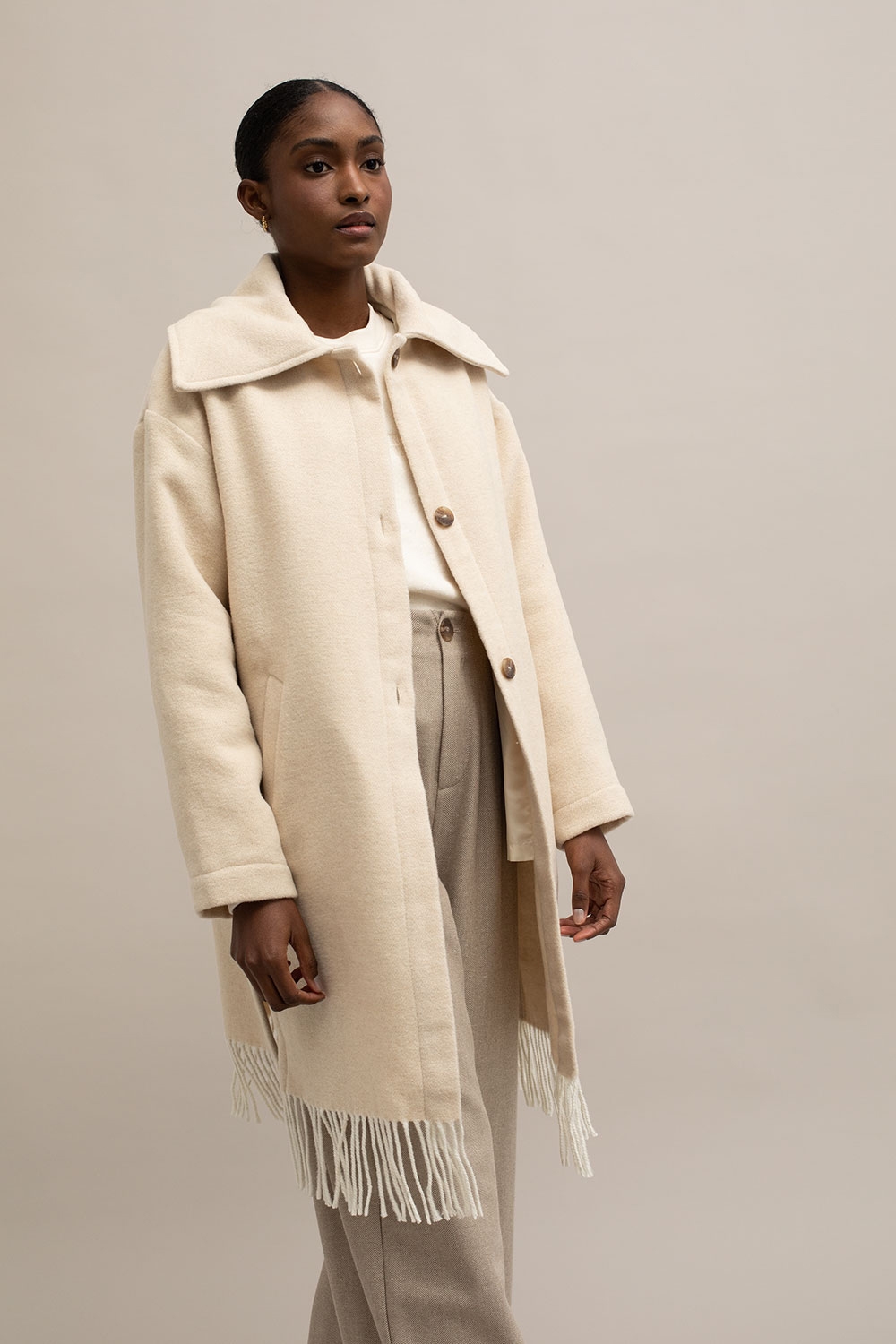 Mus & Bombon Cluta Coat with Fringe Hem Detail - TSC.ca