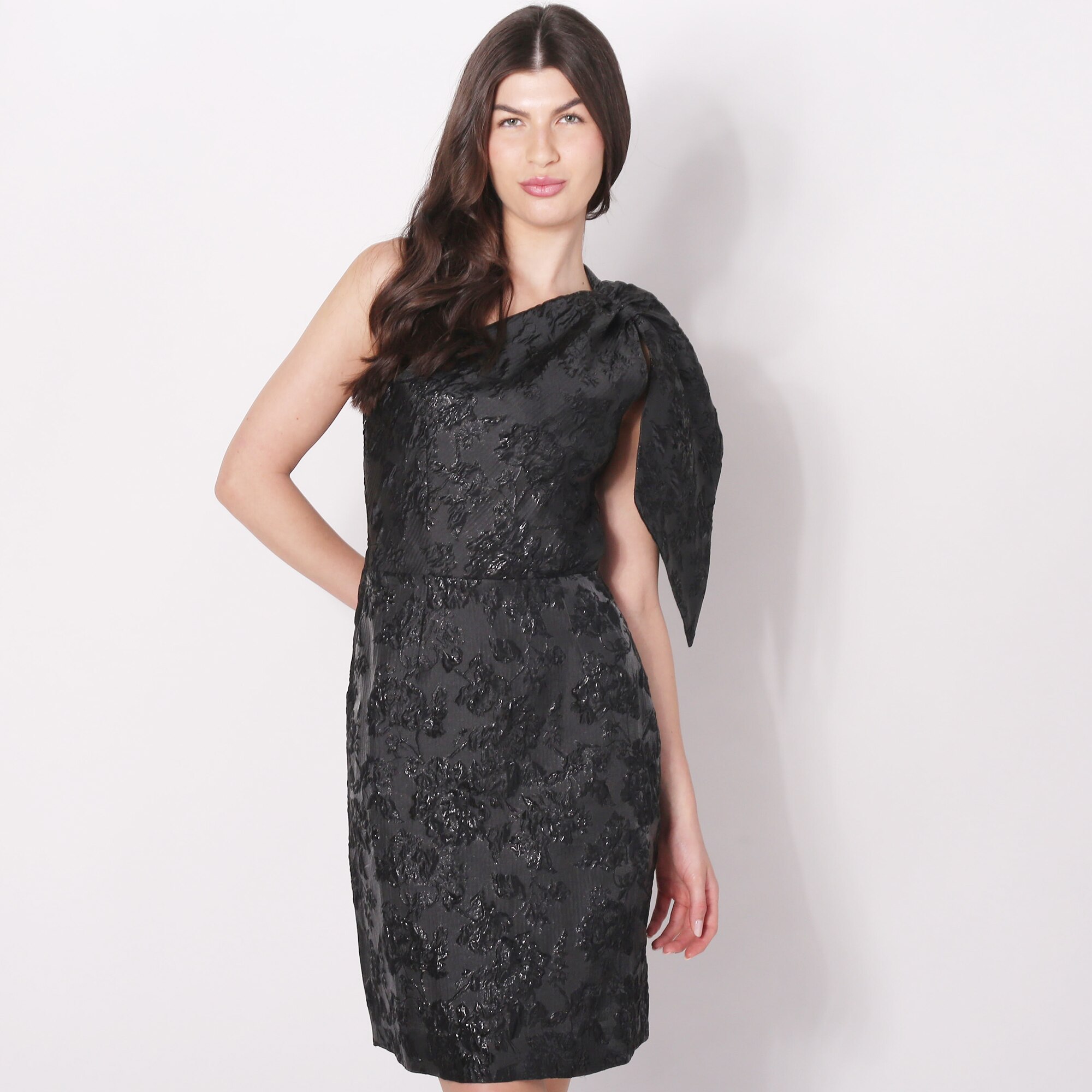 Acka jacquard one shoulder one piece 黒 jacquard one shoulder one-piece – Acka online store