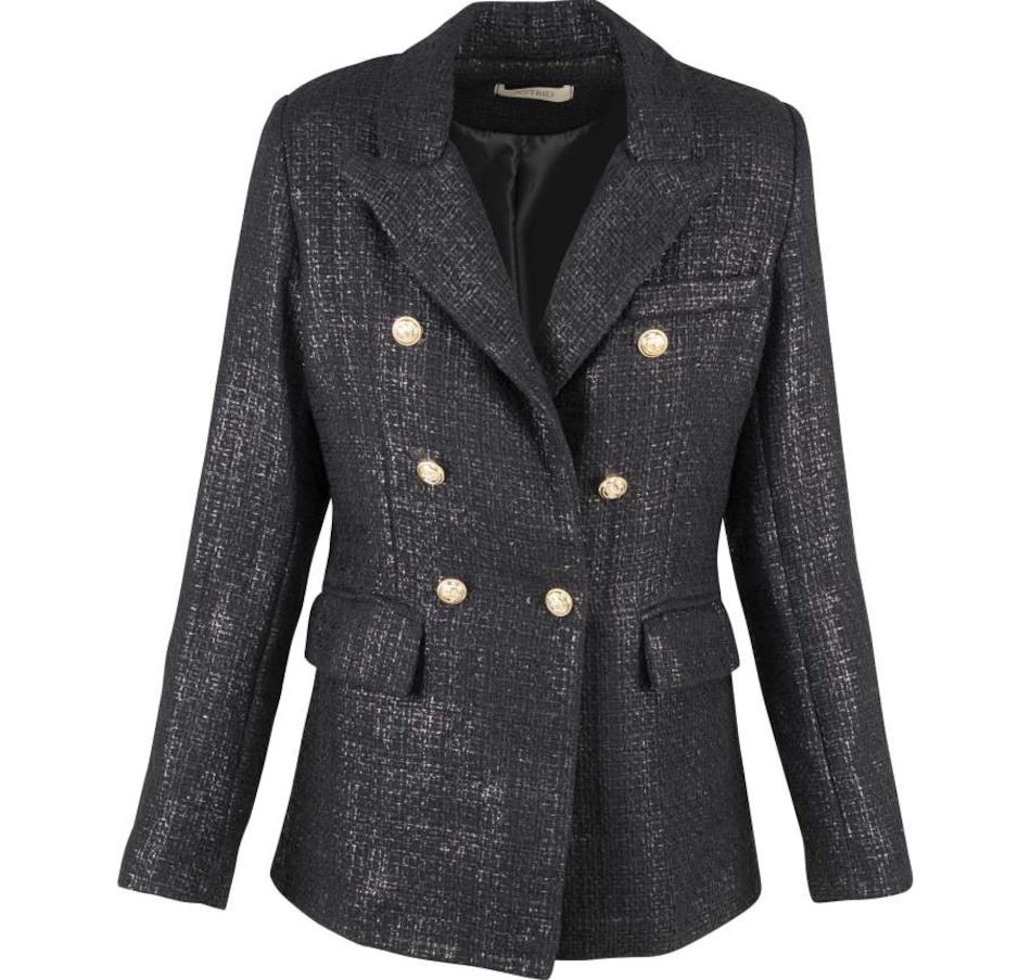 Image 240215_BLK.jpg, Product 240-215 / Price $77.33, Astrid Tweed Presley Blazer with Gold Buttons from Astrid on TSC.ca's Fashion department