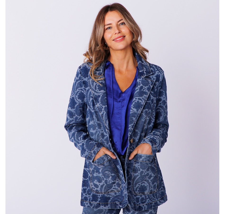 DG2 by Diane Gilman Jacquard Denim Blazer - 21077858