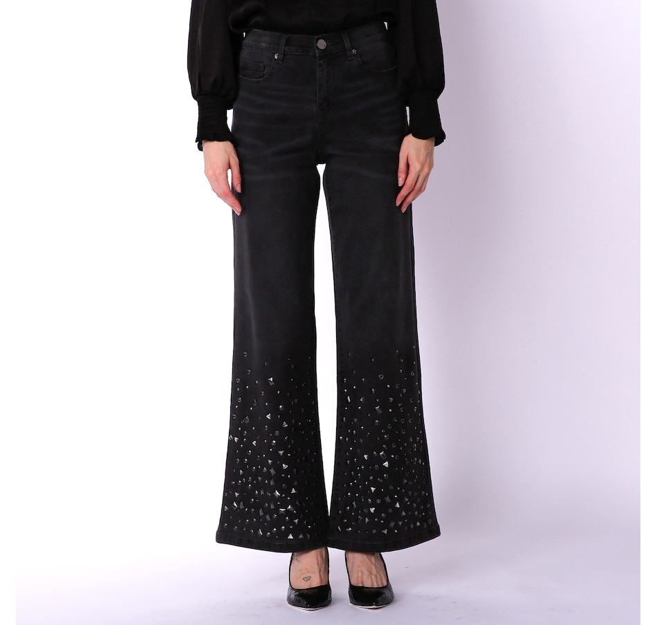 Petite Black Embellished Trim Palazzo Trousers