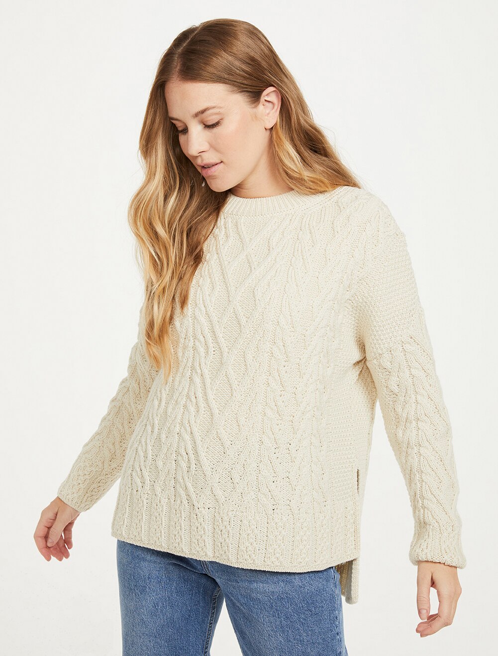 Aran Woollen Mills Supersoft Merino Vented Box Sweater With Trellis