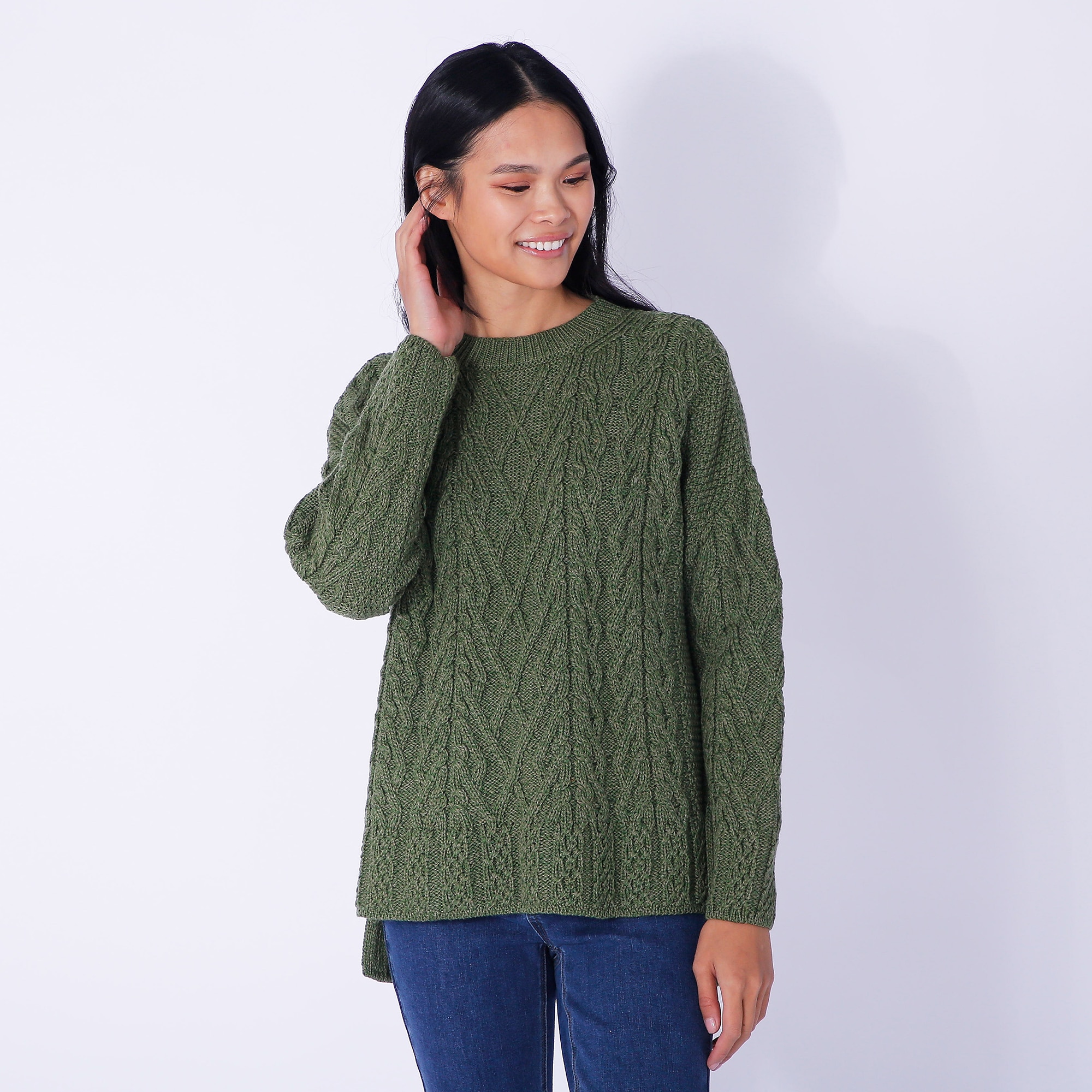 Aran Woollen Mills Supersoft Merino Vented Box Sweater With Trellis