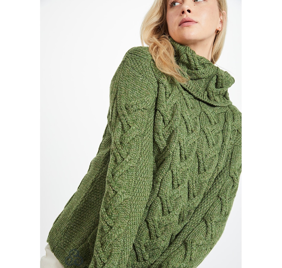 Image 240421_MEDGN.jpg, Product 240-421 / Price $200.00, Aran Woollen Mills Supersoft Merino Chunky Cable Oversized Cowl Neck Sweater from Aran Woollen Mills on TSC.ca's Clothing & Shoes department