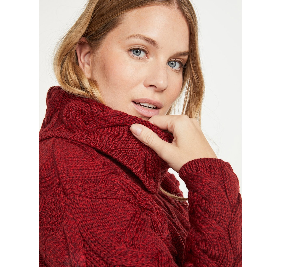 Image 240421_RRED.jpg, Product 240-421 / Price $200.00, Aran Woollen Mills Supersoft Merino Chunky Cable Oversized Cowl Neck Sweater from Aran Woollen Mills on TSC.ca's Clothing & Shoes department