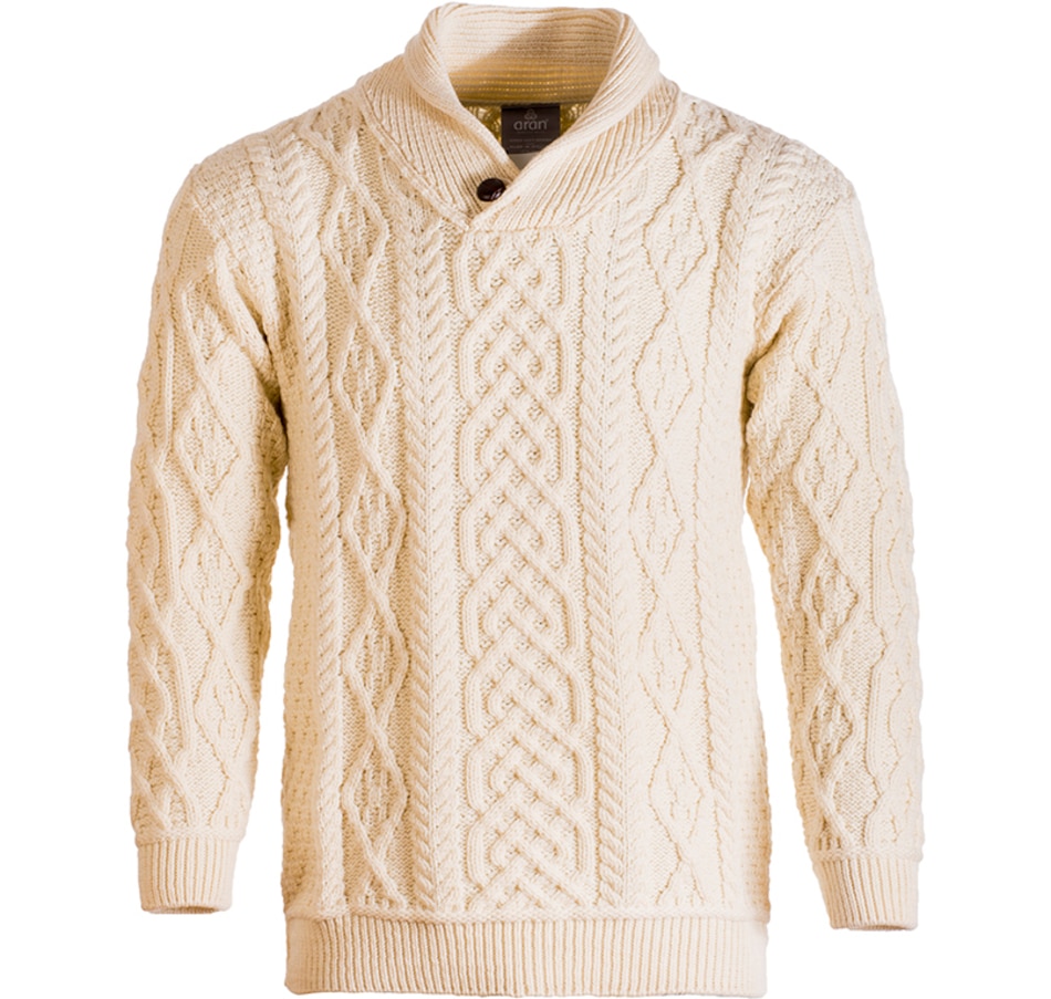Men's Aran Shawl Neck Merino Wool Sweater