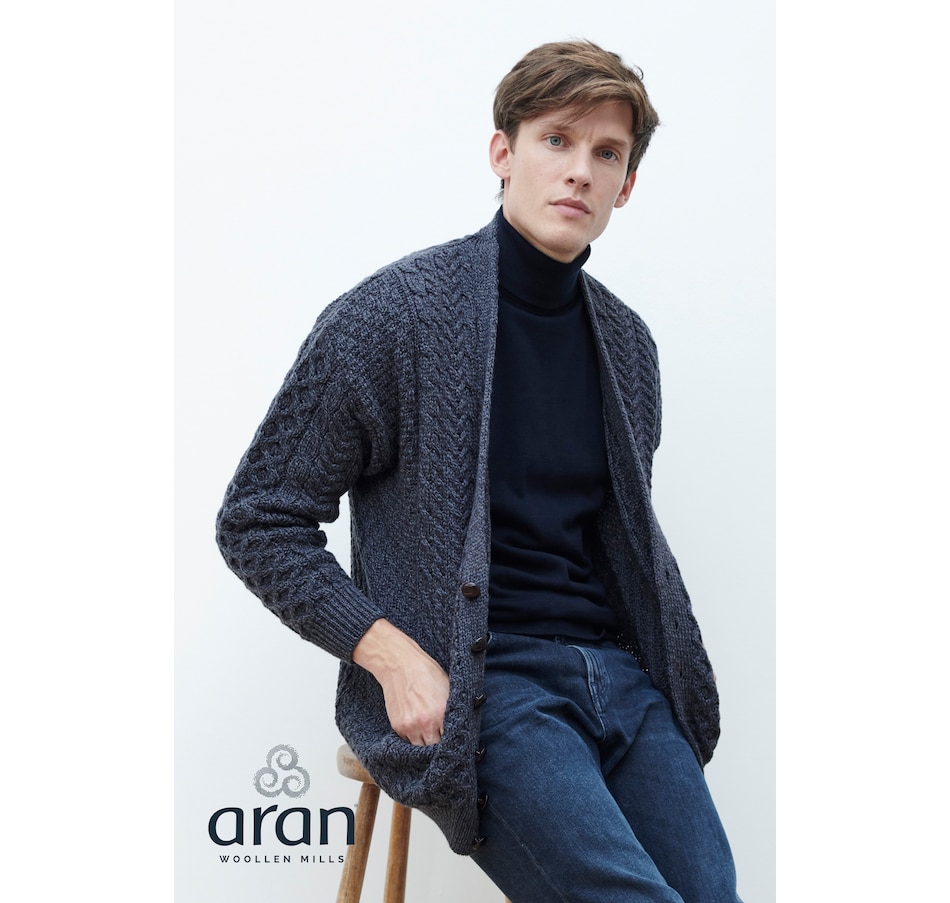 Men's Cable Knit Cardigan - Merino Wool Aran Sweater