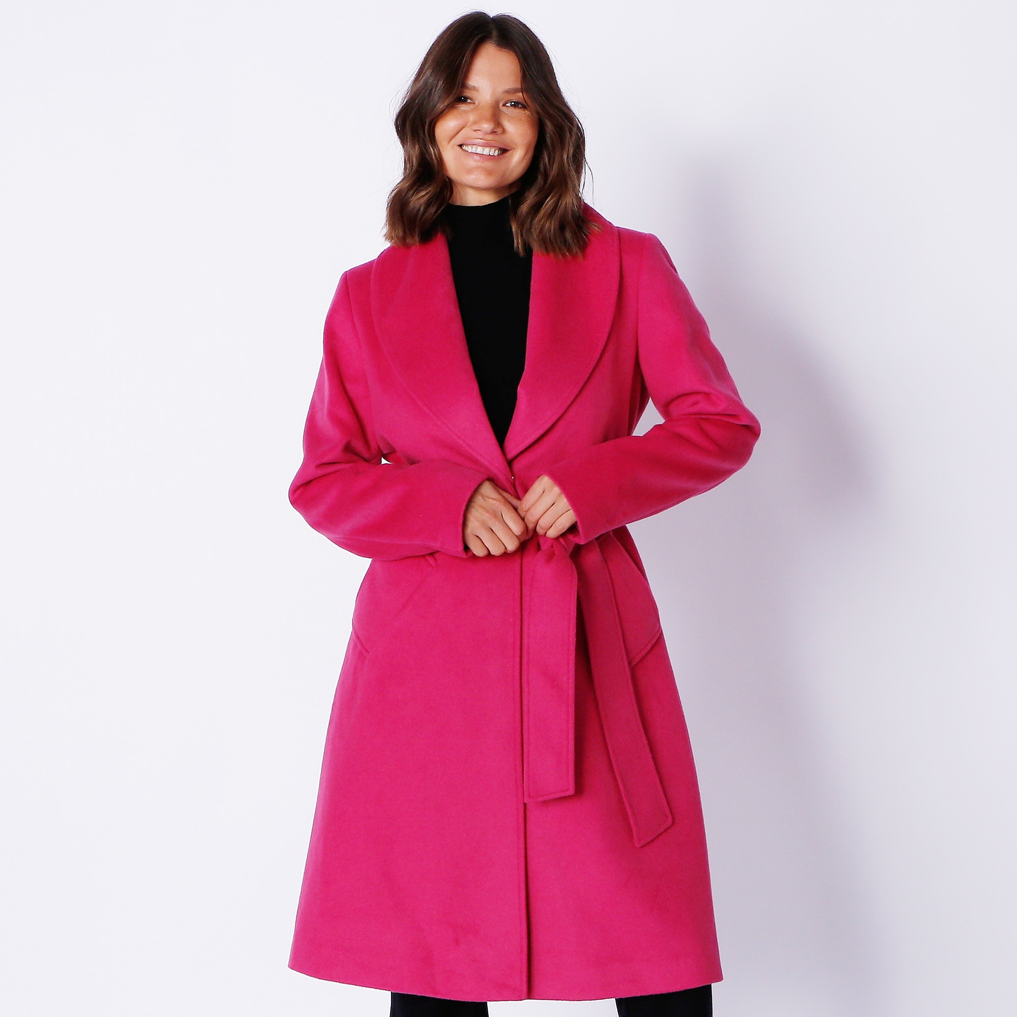 Pink belted wrap on sale coat