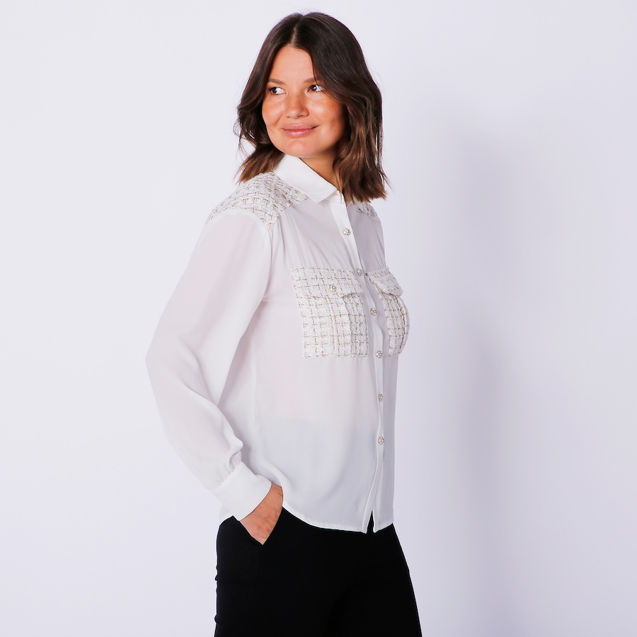 Image 240479_ALTMORE1.jpg, Product 240-479 / Price $39.33, Isaac Mizrahi Mixed Media Blouse from Isaac Mizrahi New York on TSC.ca's Fashion department