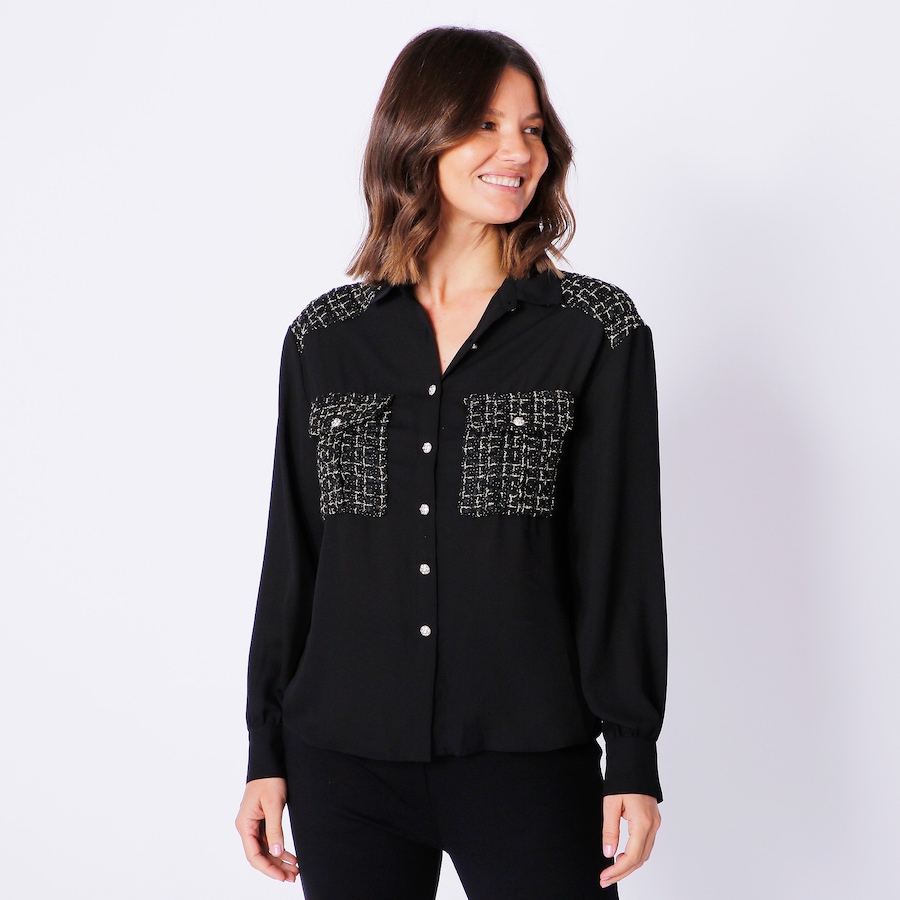 Image 240479_BLK.jpg, Product 240-479 / Price $39.33, Isaac Mizrahi Mixed Media Blouse from Isaac Mizrahi New York on TSC.ca's Fashion department
