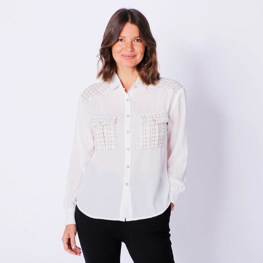 Image 240479_IVR.jpg, Product 240-479 / Price $39.33, Isaac Mizrahi Mixed Media Blouse from Isaac Mizrahi New York on TSC.ca's Fashion department
