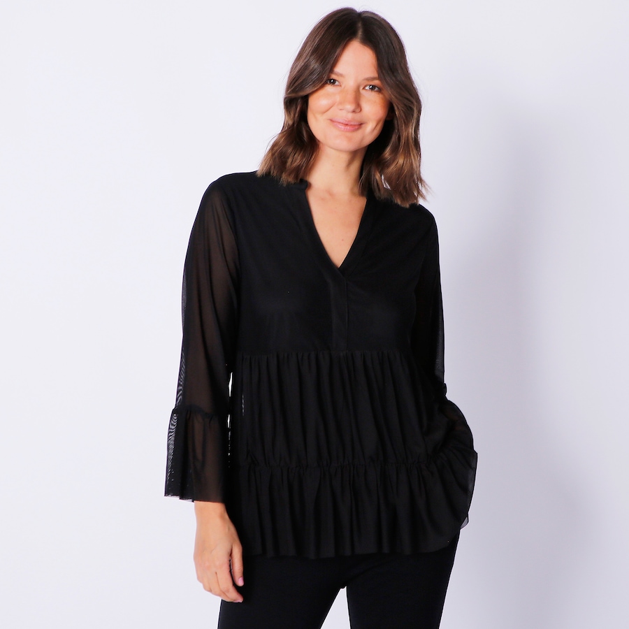 Image 240483_BLK.jpg, Product 240-483 / Price $34.33, Isaac Mizrahi Tiered Mesh Midi Tunic from Isaac Mizrahi New York on TSC.ca's Fashion department