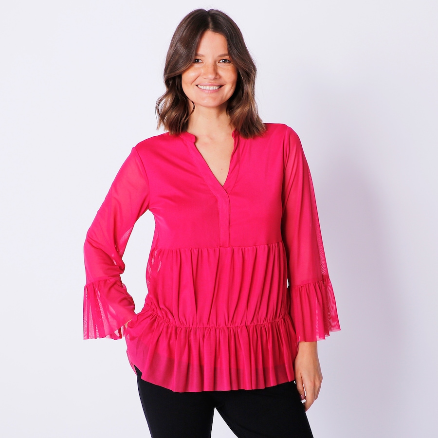 Image 240483_PNK.jpg, Product 240-483 / Price $34.33, Isaac Mizrahi Tiered Mesh Midi Tunic from Isaac Mizrahi New York on TSC.ca's Fashion department