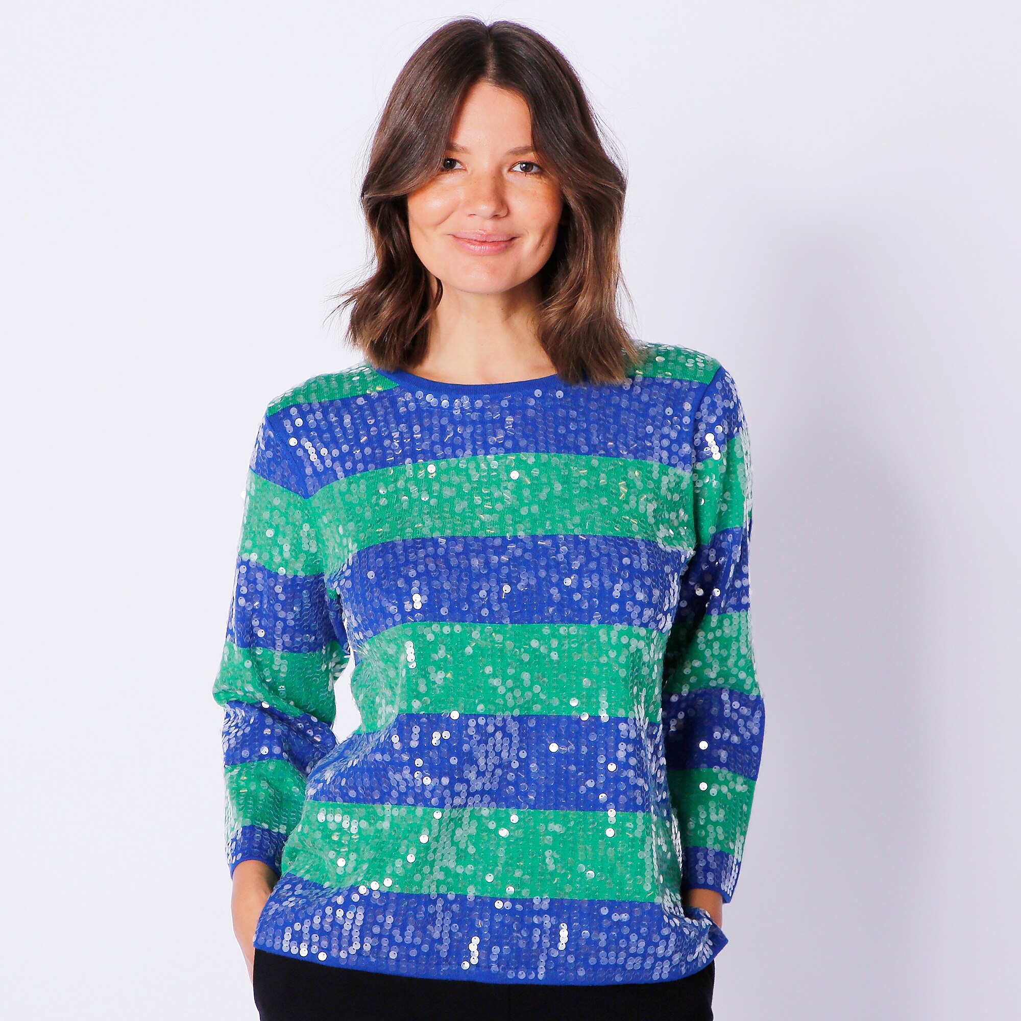 Isaac Mizrahi Sequined Stripe Sweater