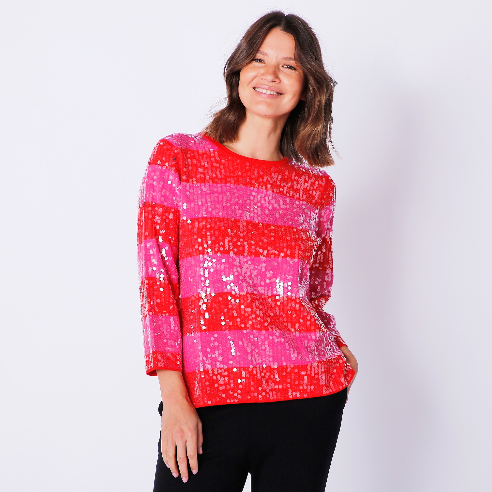 Isaac Mizrahi Sequined Stripe Sweater