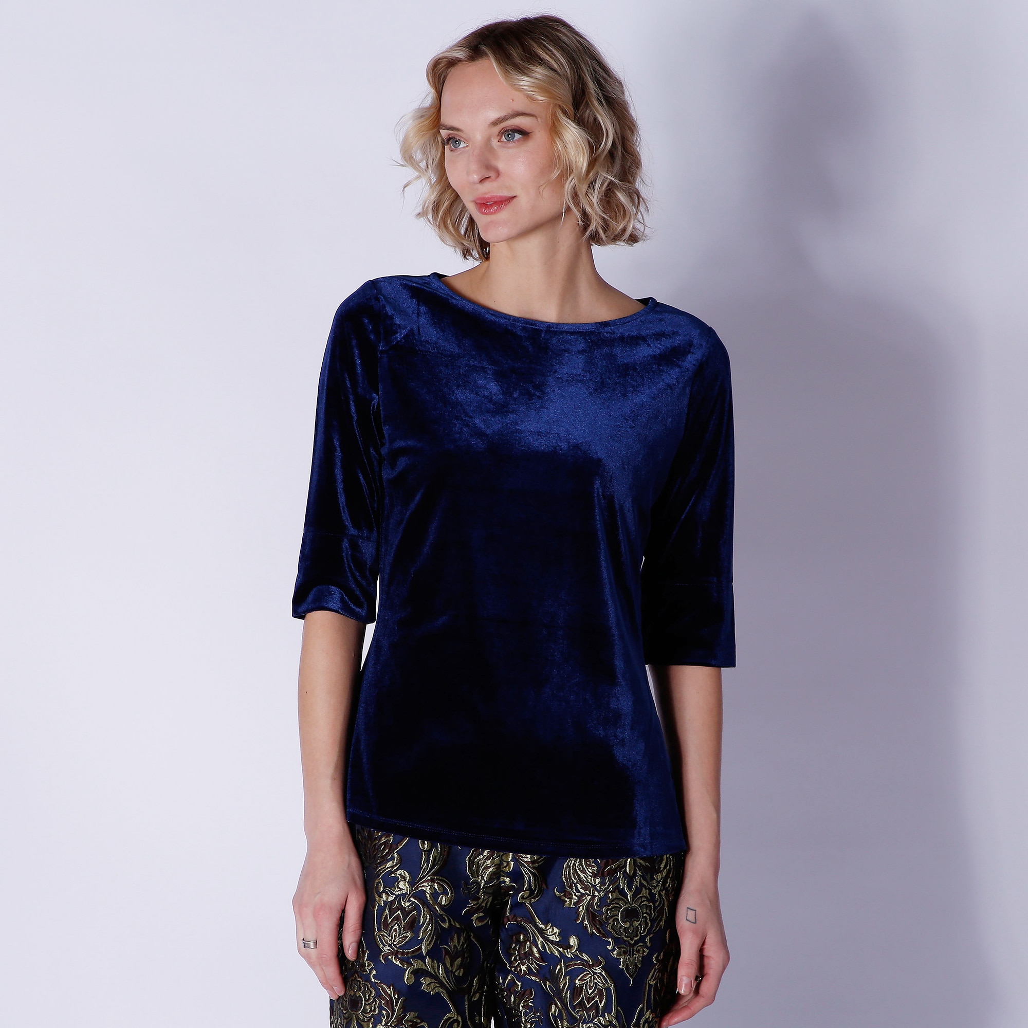 Navy blue cheap velvet top