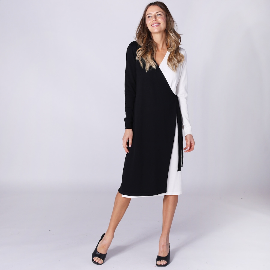 Image 240523_BKIV.jpg, Product 240-523 / Price $24.33, Nina Leonard Colourblock Sweater Wrap Dress from Nina Leonard on TSC.ca's Fashion department