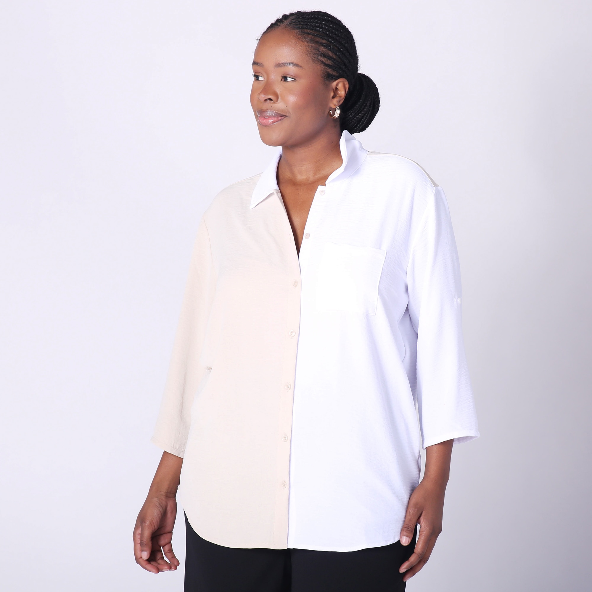 Nina Leonard Colourblock Textured Shirt