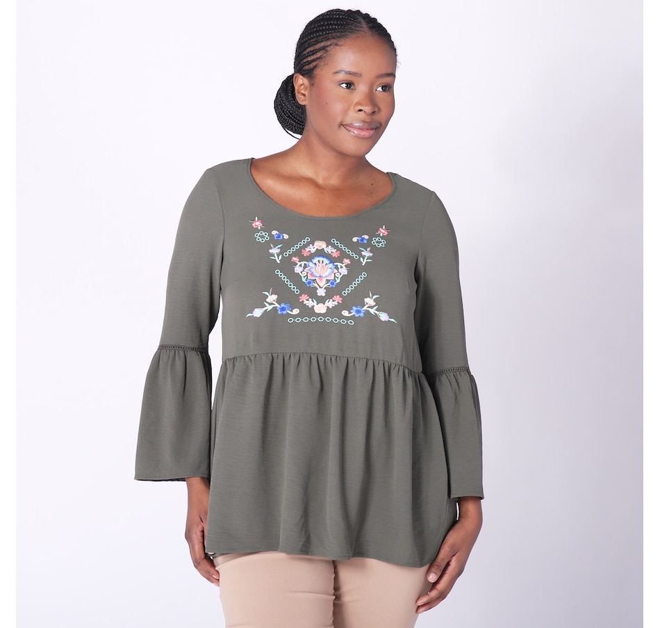 Clothing & Shoes - Tops - Shirts & Blouses - Nina Leonard 3/4 Bell Sleeve  Scoop Top - Online Shopping for Canadians