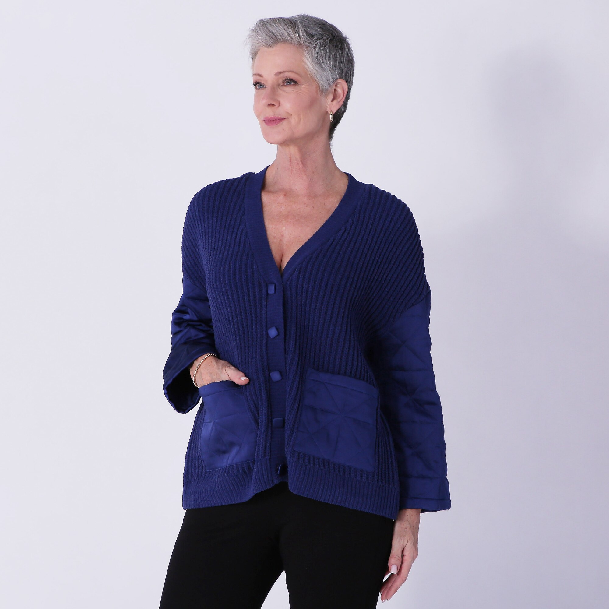 Wynne Style Cozy Plush and Quilted Satin Cardigan Jacket