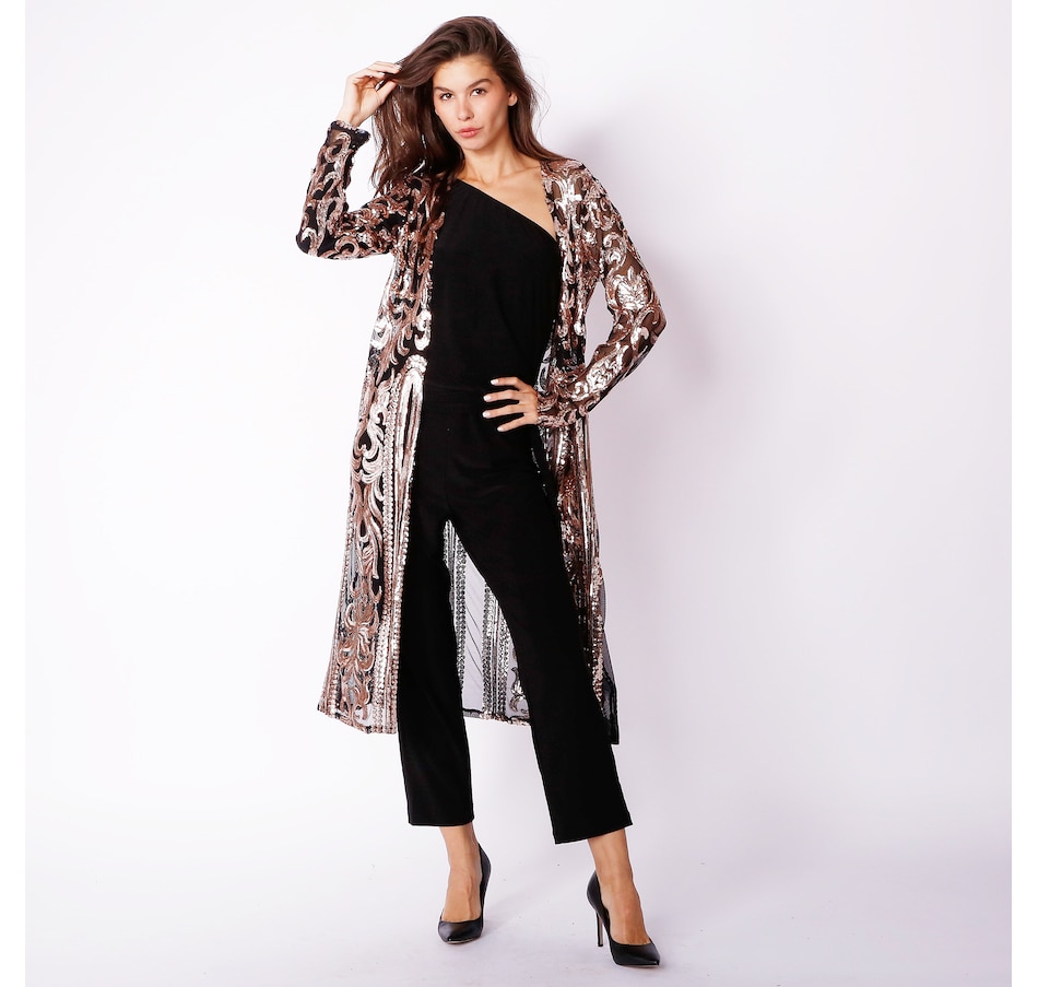 Clothing & Shoes - Tops - Sweaters & Cardigans - Cardigans - Parker & Rowe  Mesh Sequin Duster - Online Shopping for Canadians