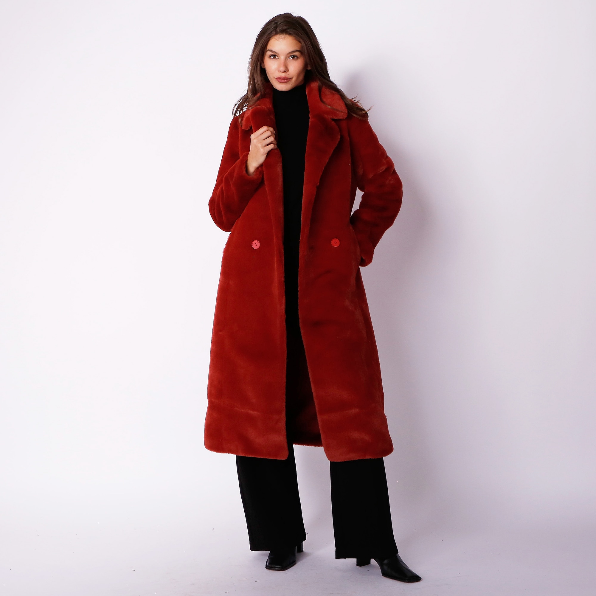 Adrienne Landau Plush Double Breasted Coat