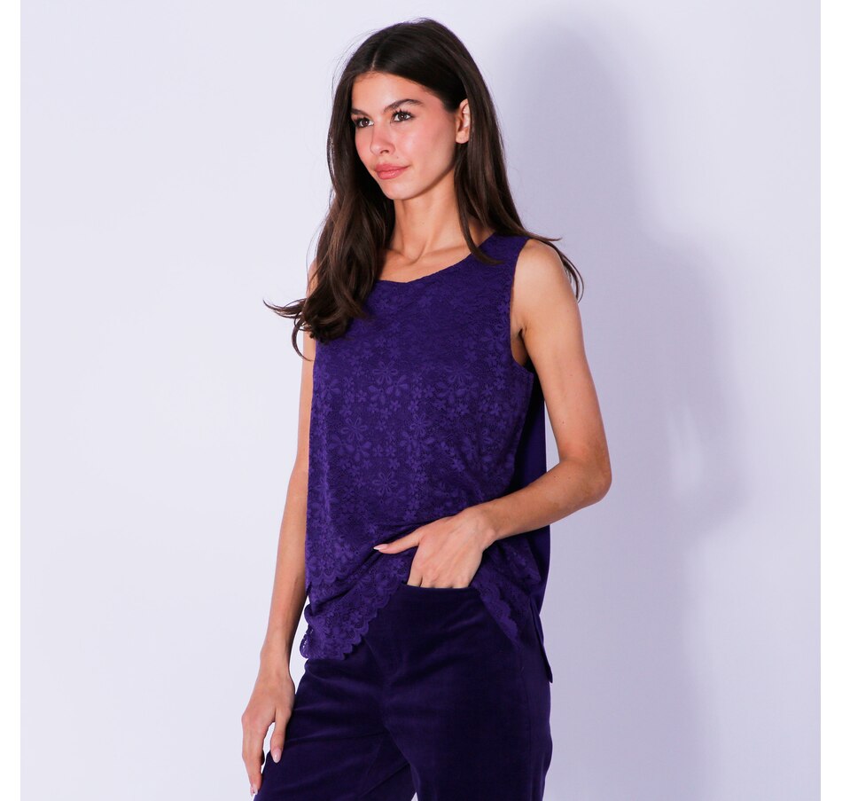Image 240954_RYPUR.jpg, Product 240-954 / Price $24.33, Diane Gilman Scallop Lace Easy Tank from DG2 by Diane Gilman on TSC.ca's Fashion department