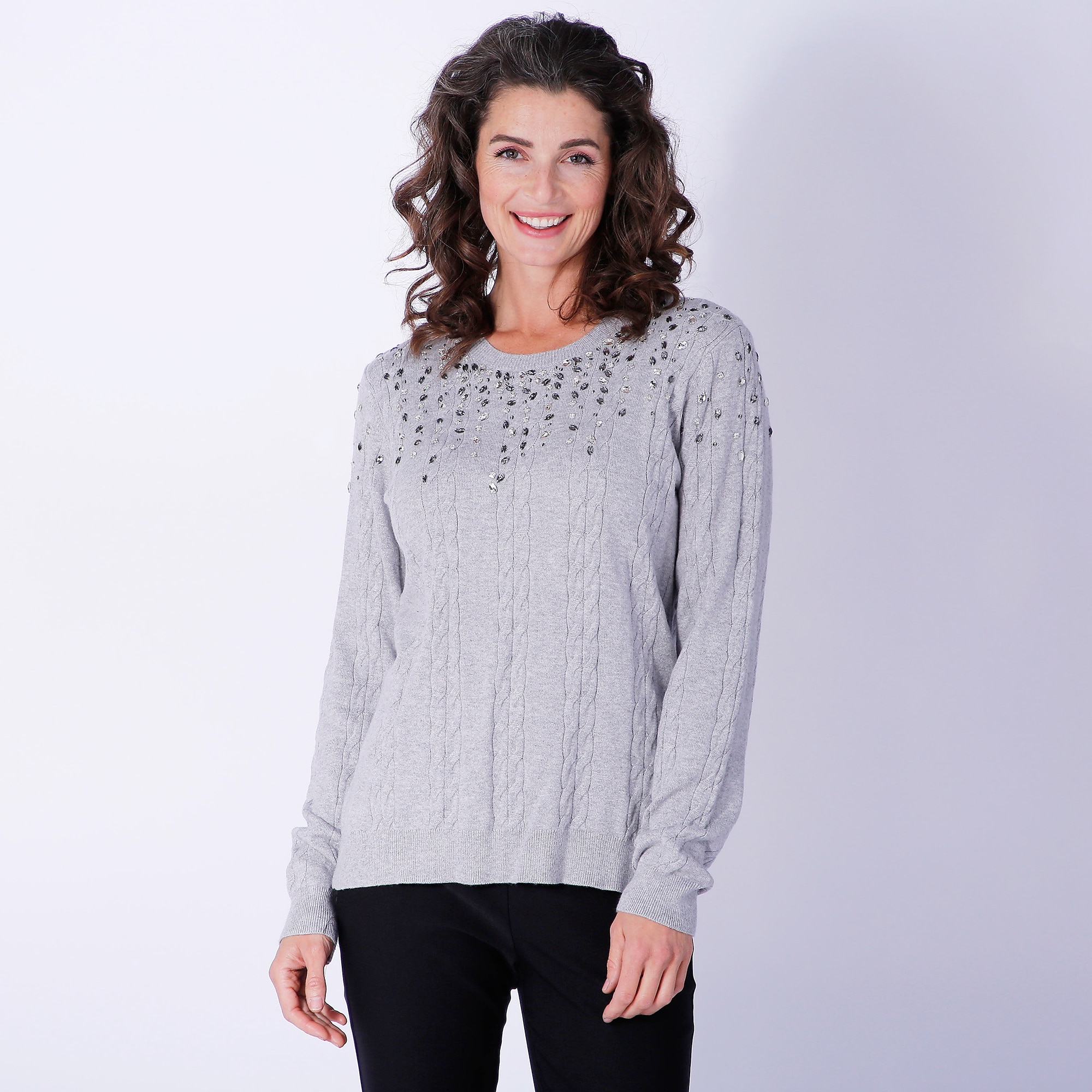 Isaac Mizrahi Jewelled Cable Knit Sweater