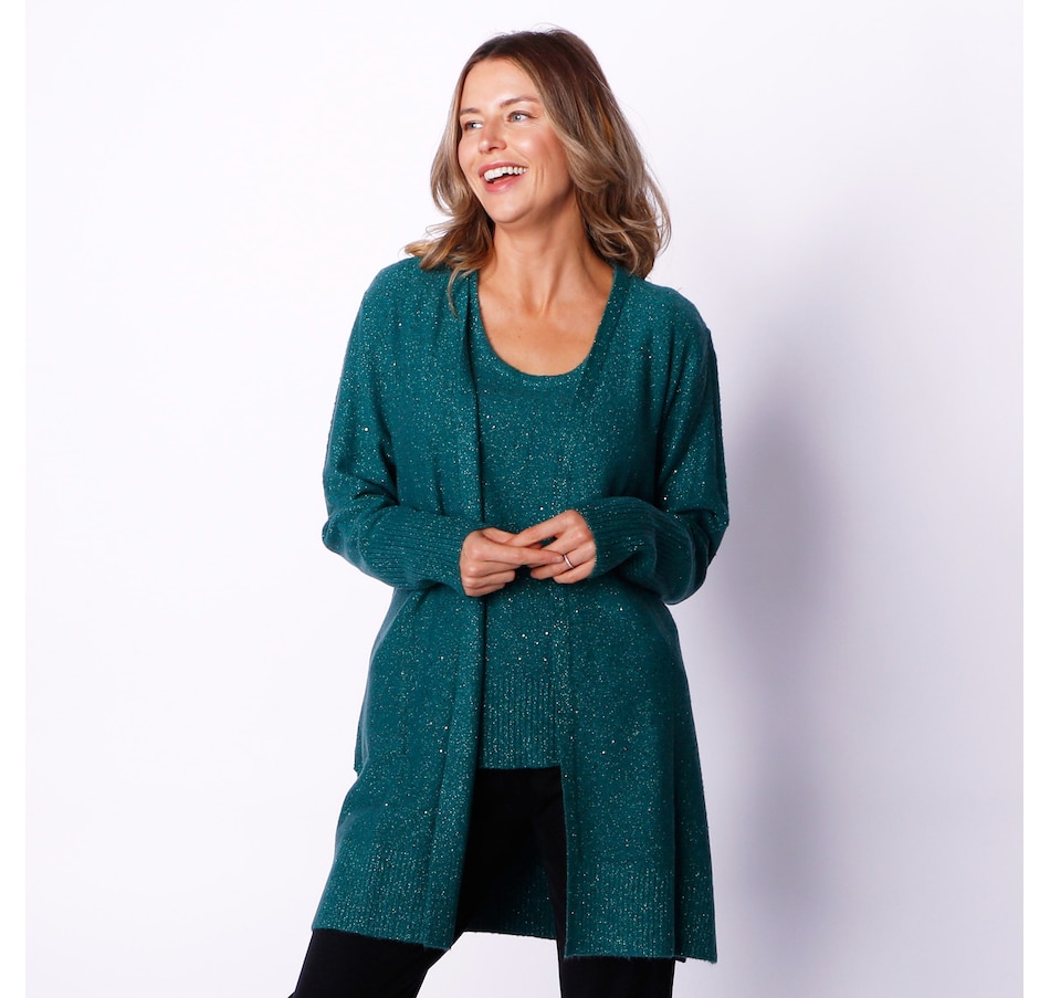 Clothing & Shoes - Tops - Sweaters & Cardigans - Cardigans - Isaac Mizrahi  Sequin Yarn Duster Open Cardigan - Online Shopping for Canadians