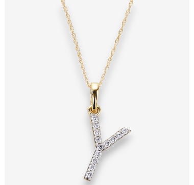 10K Gold 0.15ctw Diamond Alphabet Pendant with Chain