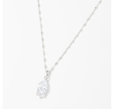 Diamonelle Sterling Silver Diamonelle Pear Shape Pendant with Chain
