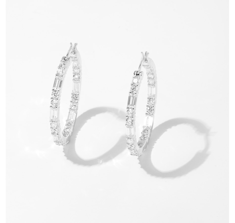 Diamonelle Sterling Silver Diamonelle Baguette And Round Hoop Earrings diamonelle-sterling-silver-diamonelle-baguette-and-round-hoop-earrings