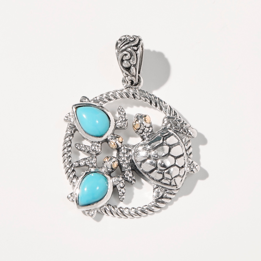 Image 241103.jpg, Product 241-103 / Price $169.99, Samuel B. Collection Sterling Silver/18K Gold Sleeping Beauty Turquoise Turtle Pendant from Samuel B. Collection on TSC.ca's Jewellery department