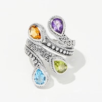 Samuel B. Collection Sterling Silver Quad Bypass Gemstone Ring