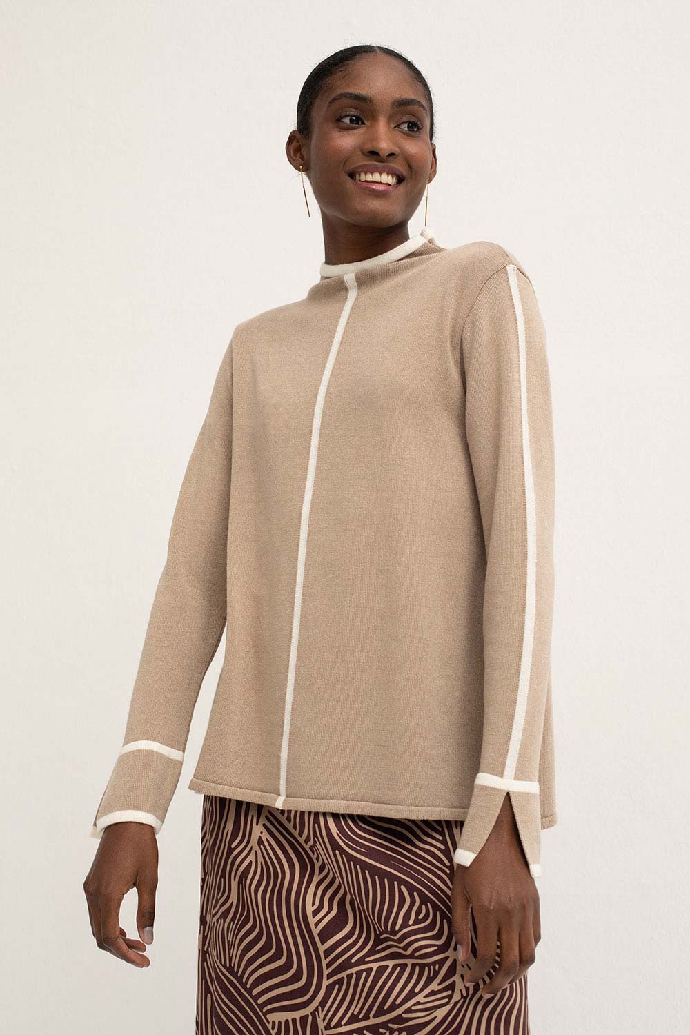 Mus & Bombon Sena Mock Neck Sweater with Contrast Piping - TSC.ca