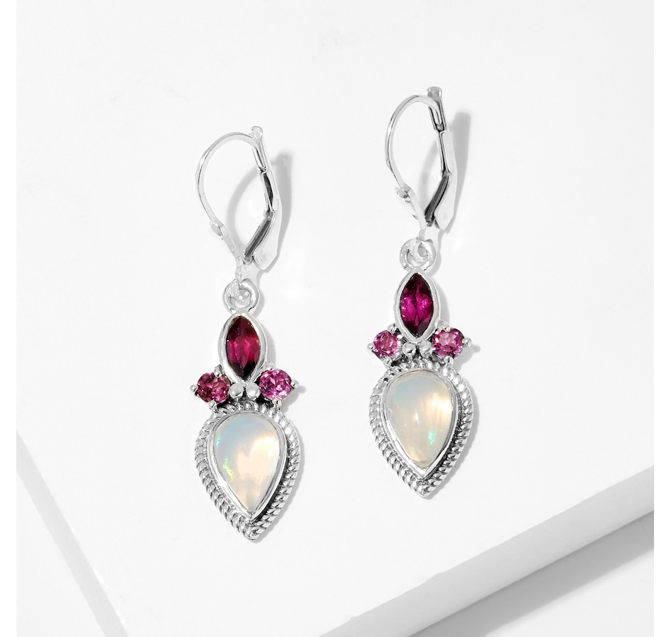 Himalayan Gems Sterling Silver Opal Rhodolite Garnet Leverback