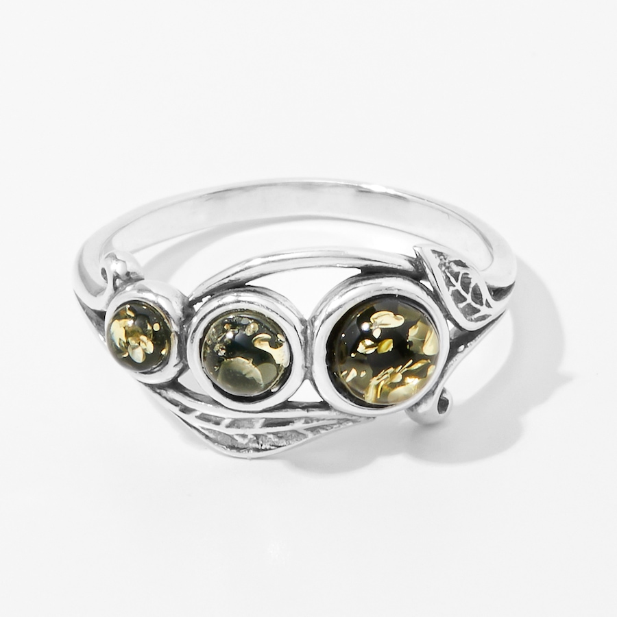 Image 241312_GRN.jpg, Product 241-312 / Price $29.33, Amber Extraordinaire Sterling Silver 3 Stone Amber Ring from Amber Extraordinaire on TSC.ca's Jewellery department